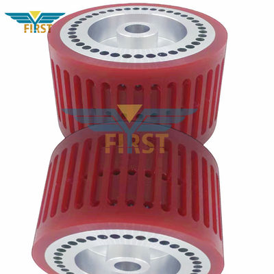 Red Color Suction Wheel 124*70mm Bagian Pencetakan Polyurethane untuk Mesin Lipat